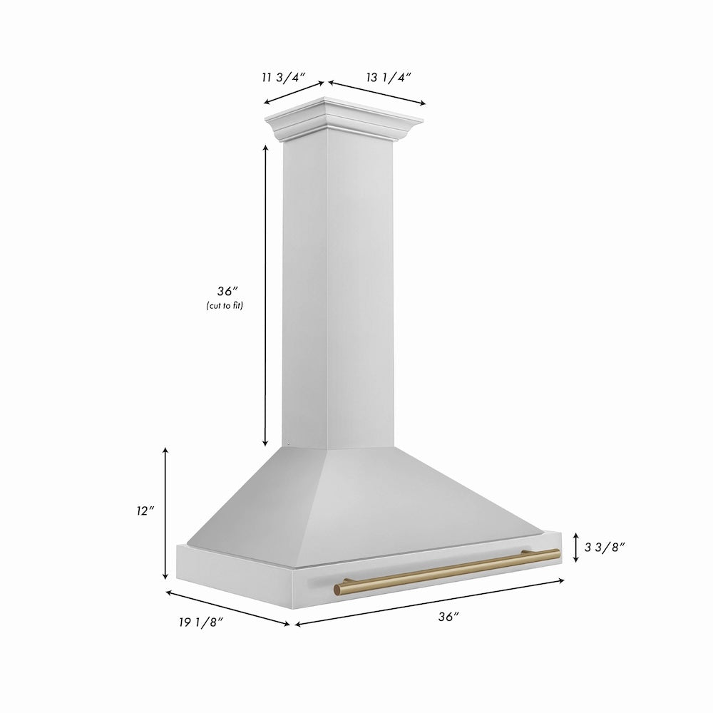 ZLINE 36 in. Autograph Edition Convertible Stainless Steel Range Hood with Stainless Steel Shell and Champagne Bronze Accents (KB4STZ-36-CB)