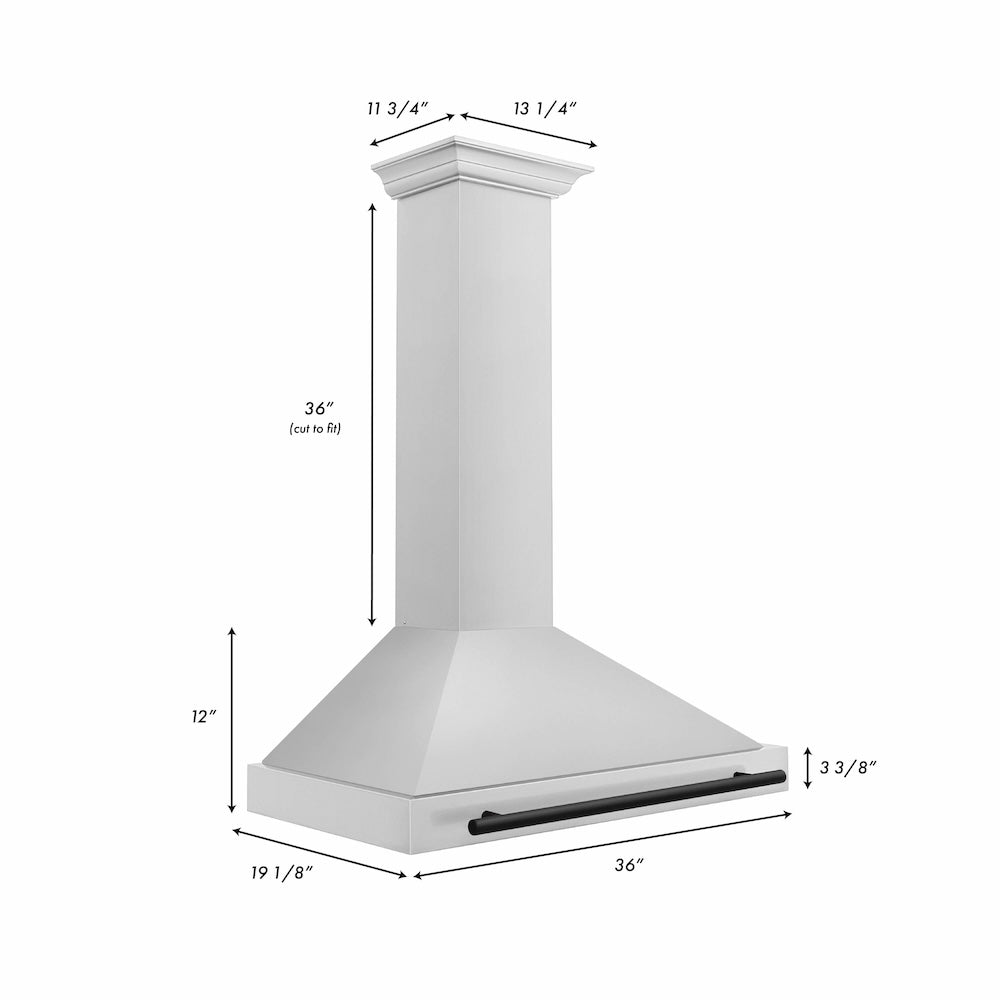 ZLINE 36 in.Autograph Edition Convertible Stainless Steel Range Hood with Stainless Steel Shell and Matte Black Accents (KB4STZ-36-MB)