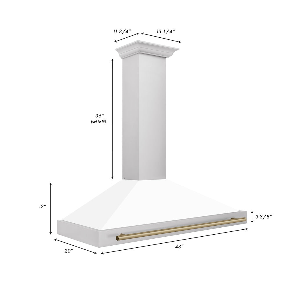 ZLINE 48 in. Autograph Edition Convertible Stainless Steel Range Hood with White Matte Shell and Champagne Bronze Accents (KB4STZ-WM48-CB)