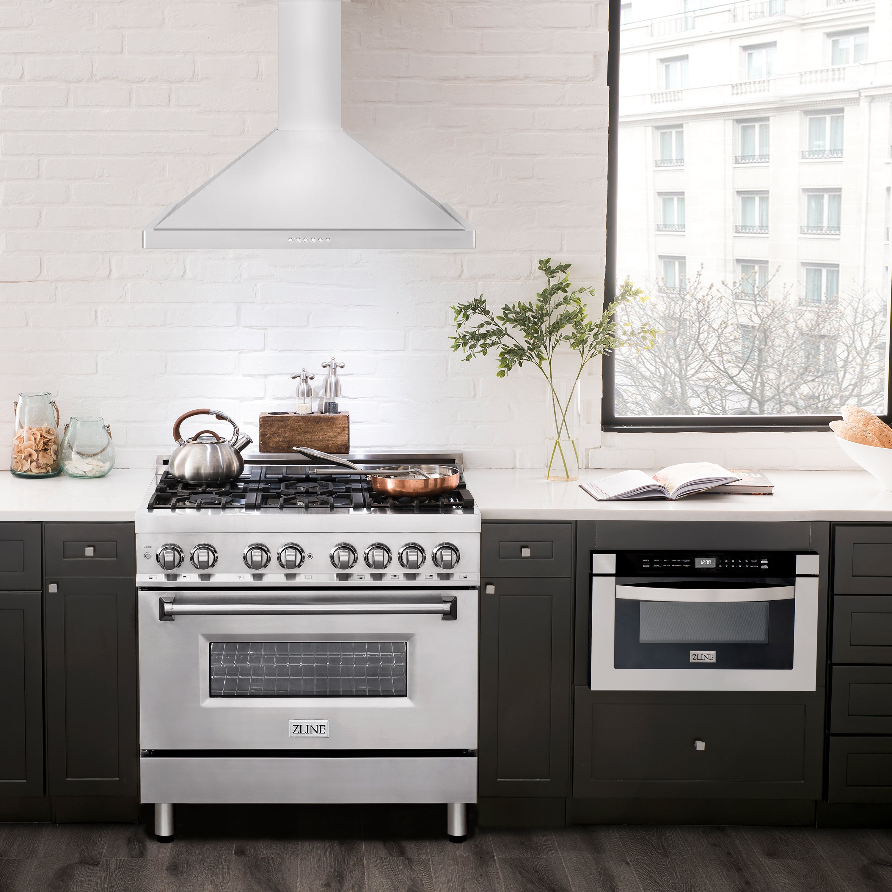 ZLINE 36” Alpine Series Convertible Wall Mount Range Hood in Stainless Steel with Remote Control, LED lighting, and Dishwasher-Safe Baffle Filters (ALP10WL-36)