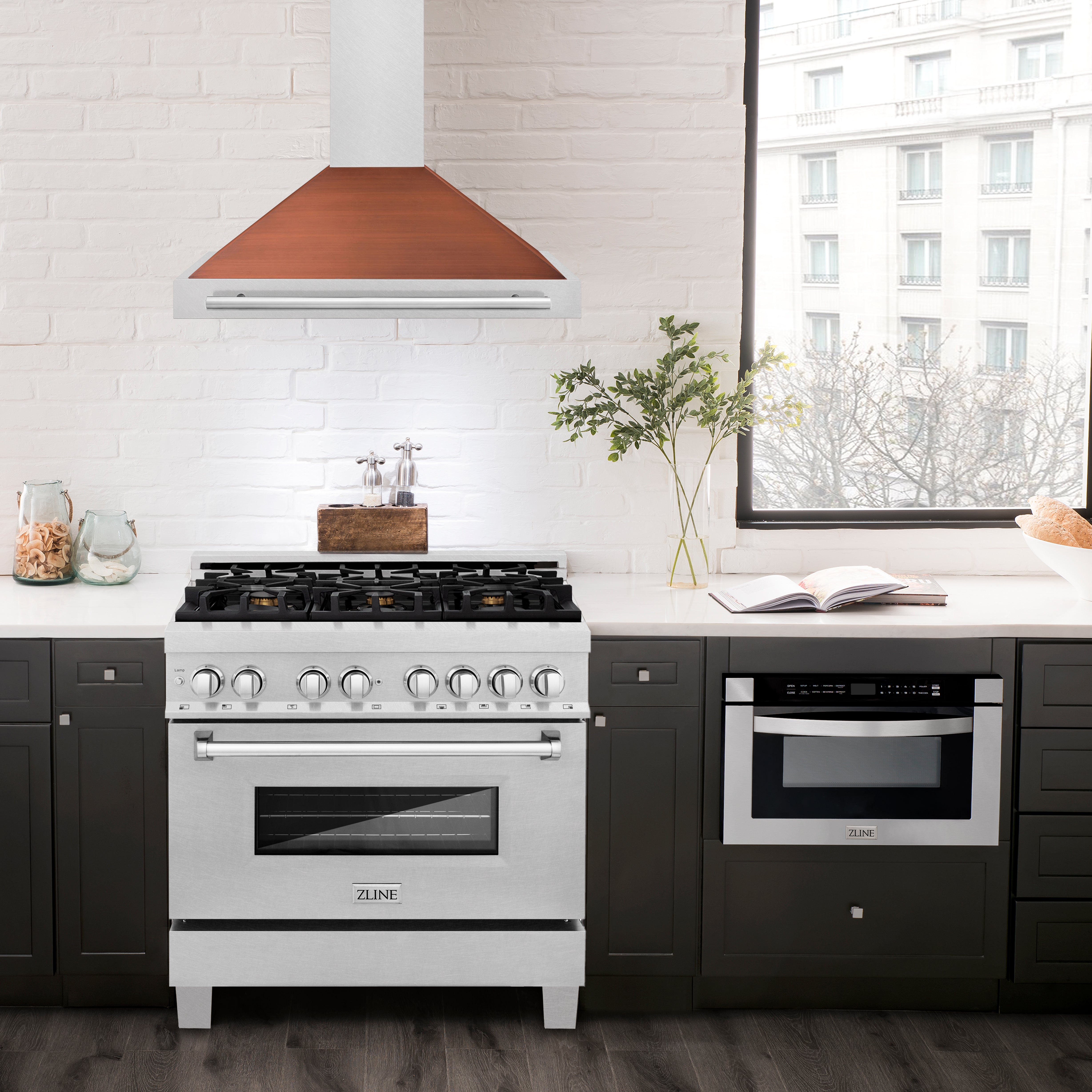 ZLINE 36 in. Convertible Fingerprint Resistant Satin Stainless Steel Range Hood with Copper Shell and Stainless Steel Handle (KB4SNX-C-36)