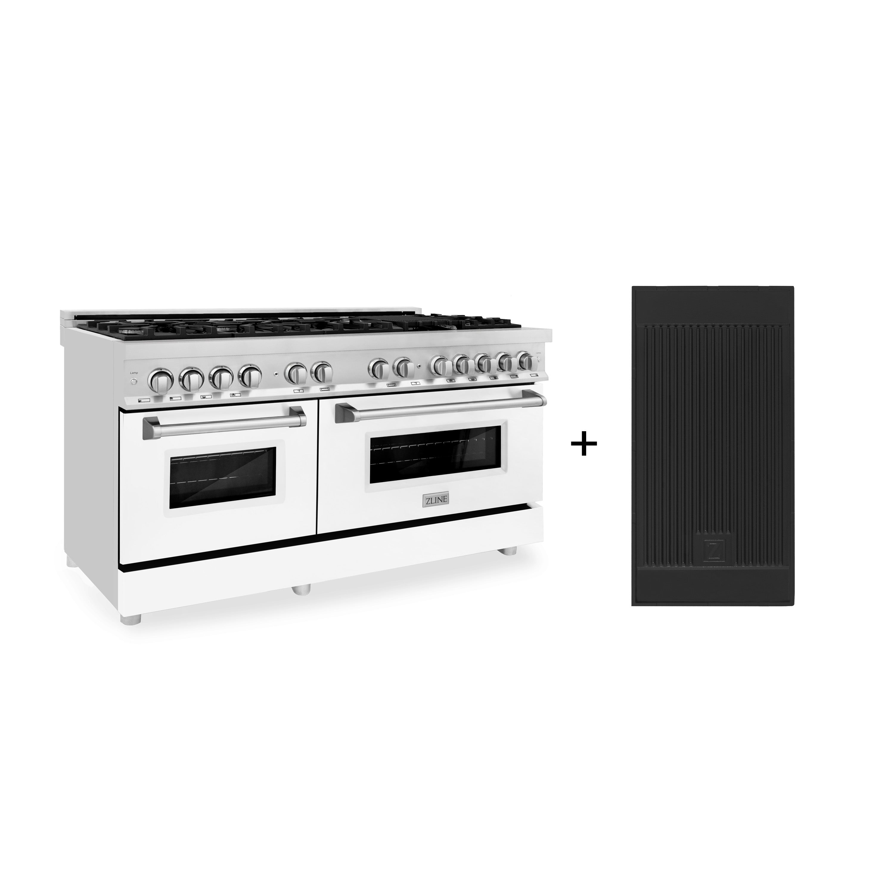 ZLINE 60 in. 7.4 cu. ft. Legacy Dual Fuel Range with 9 Burner Gas Cooktop and 2 Electric Convection Ovens in Stainless Steel with Griddle and White Matte Doors (RA-WM-GR-60)