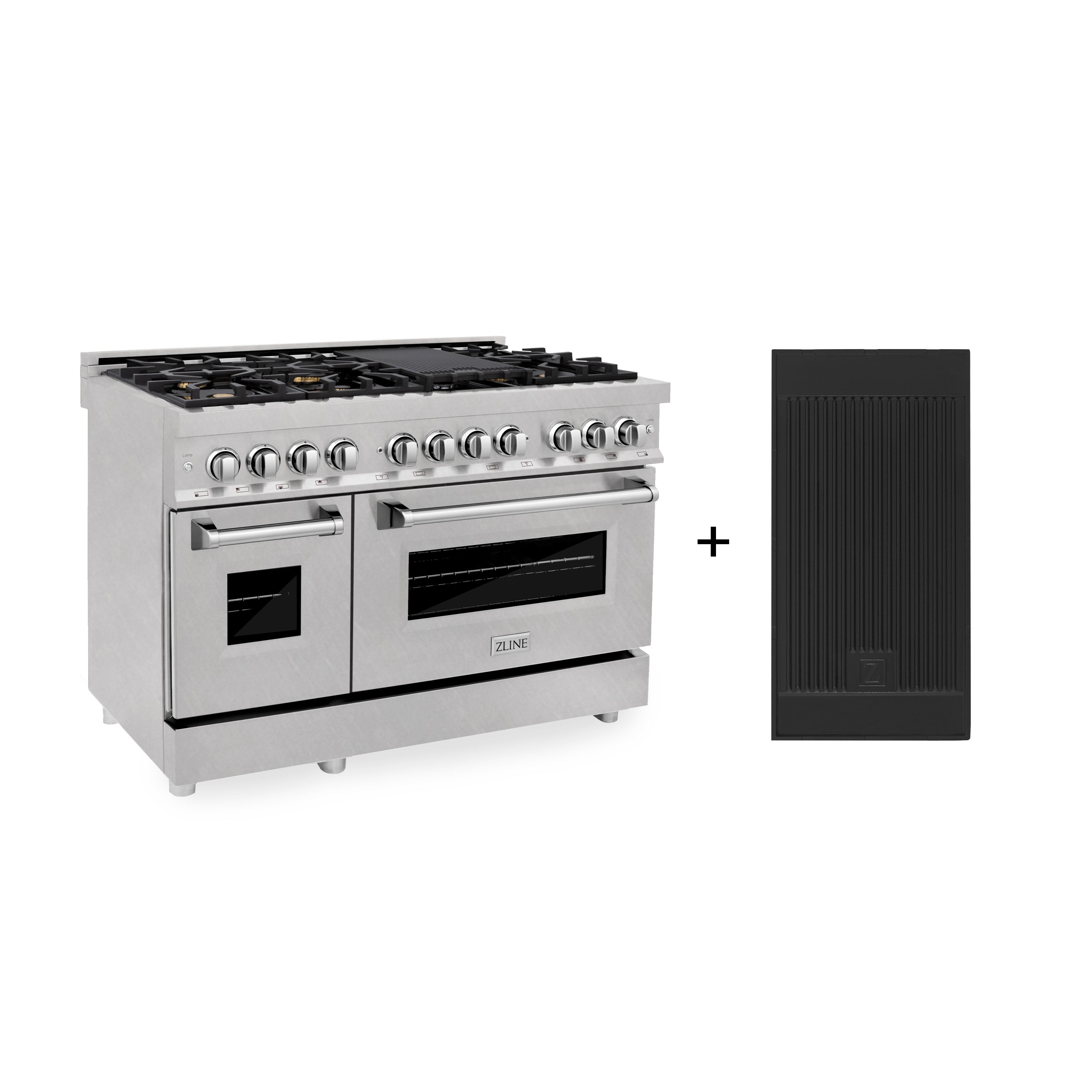 ZLINE 48 in. 6.0 cu. ft. Legacy Dual Fuel Range with Gas Cooktop and 2 Electric Ovens in Satin Stainless Steel with 6 Brass Burners and Griddle (RAS-SN-BR-GR-48)