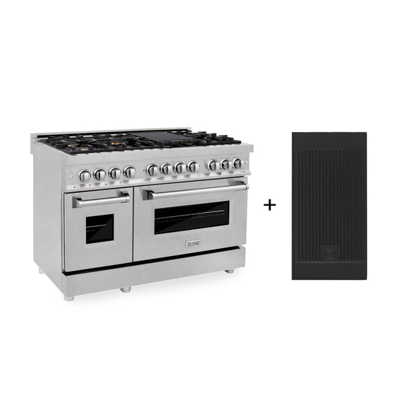 ZLINE 48 in. 6.0 cu. ft. Legacy Dual Fuel Range with Gas Cooktop and 2 Electric Ovens in Satin Stainless Steel with 6 Brass Burners and Griddle (RAS-SN-BR-GR-48)