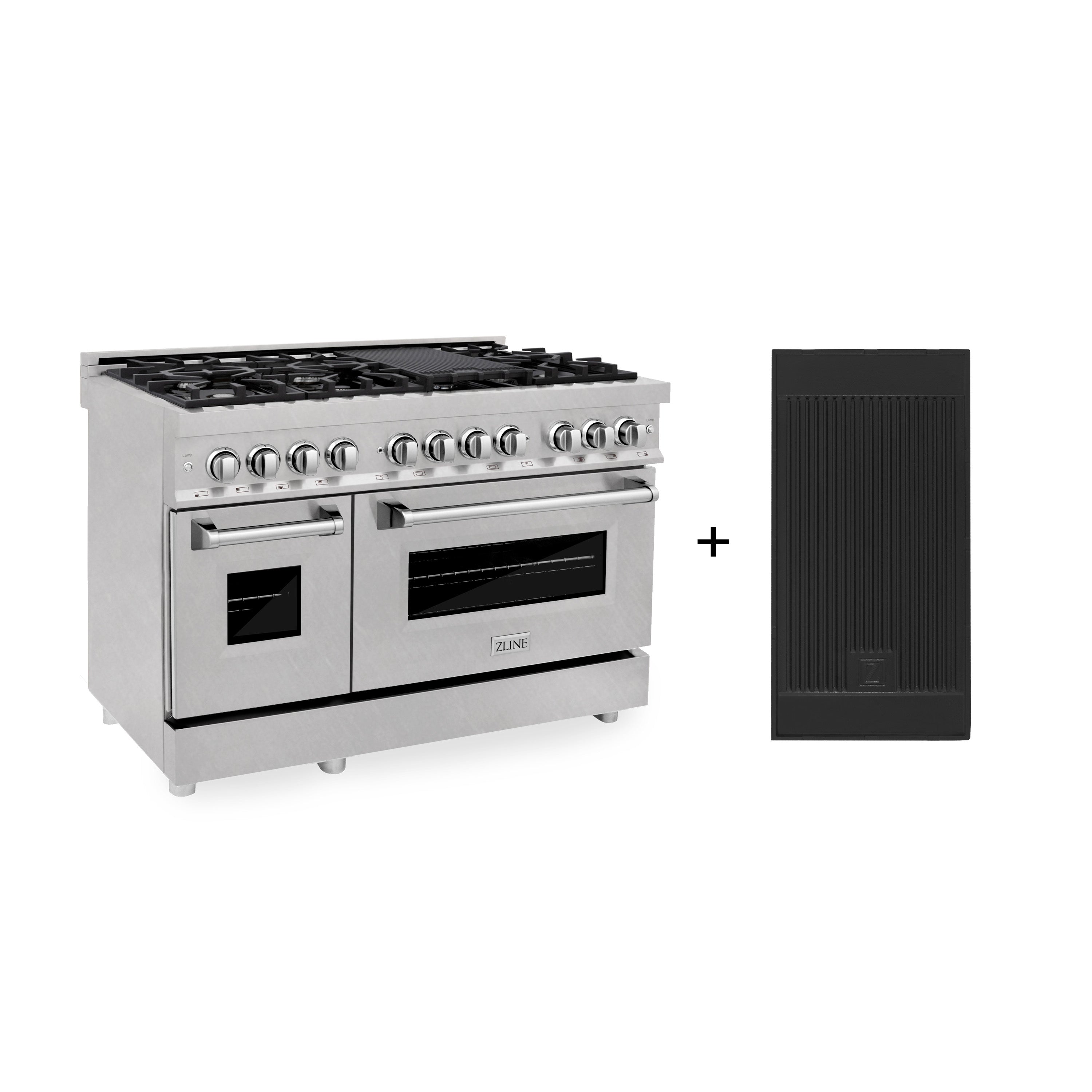 ZLINE 48 in. 6.0 cu. ft. Legacy Dual Fuel Range with 7 Burner Gas Cooktop and 2 Electric Ovens in Satin Stainless Steel with Griddle (RAS-SN-GR-48)