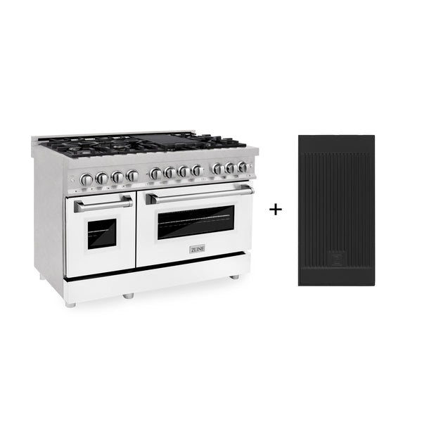 ZLINE 48 in. 6.0 cu. ft. Legacy Dual Fuel Range with 7 Burner Gas Cooktop and 2 Electric Ovens in Satin Stainless Steel with White Matte Doors and Griddle (RAS-WM-GR-48)