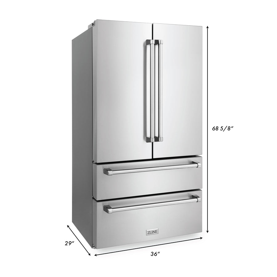 ZLINE 36" 22.5 cu. ft 4-Door French Door Refrigerator with Ice Maker and Water Filter in Fingerprint Resistant Stainless Steel (RFM-WF-36)