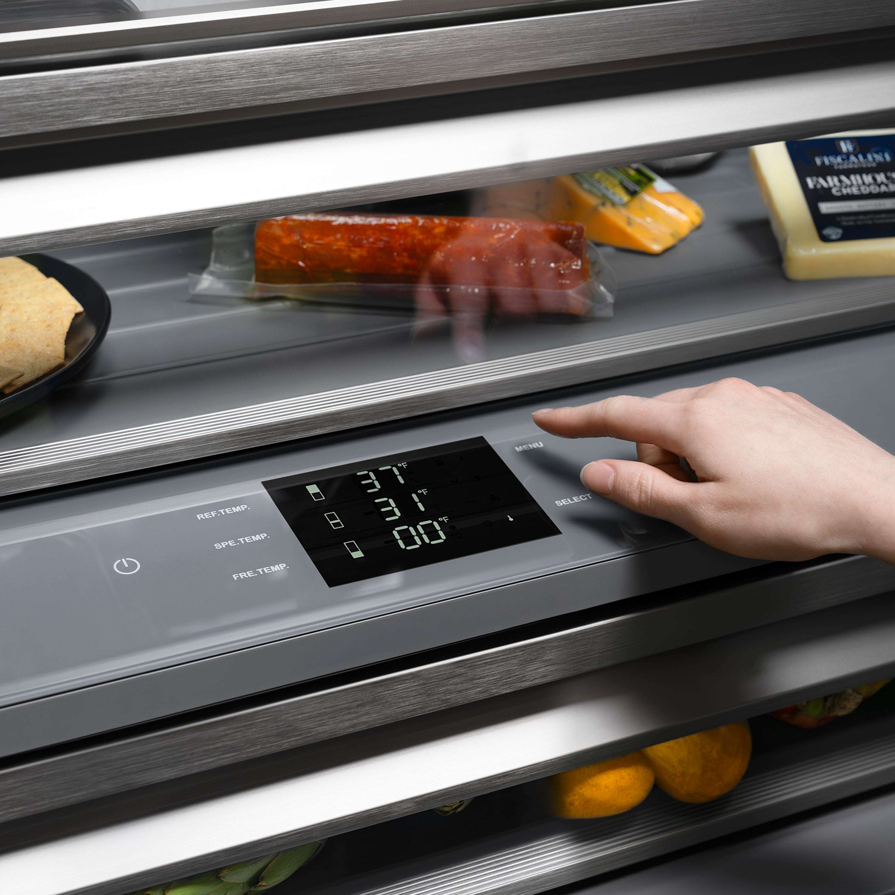 ZLINE Autograph Edition 60 in. 32.2 cu. ft. Panel Ready French Door Built-In Bottom Freezer Refrigerator with Water Dispenser and Ice Maker with Graphite Gray Interior and Matte Black Accents (GRBIVZ-60-MB)