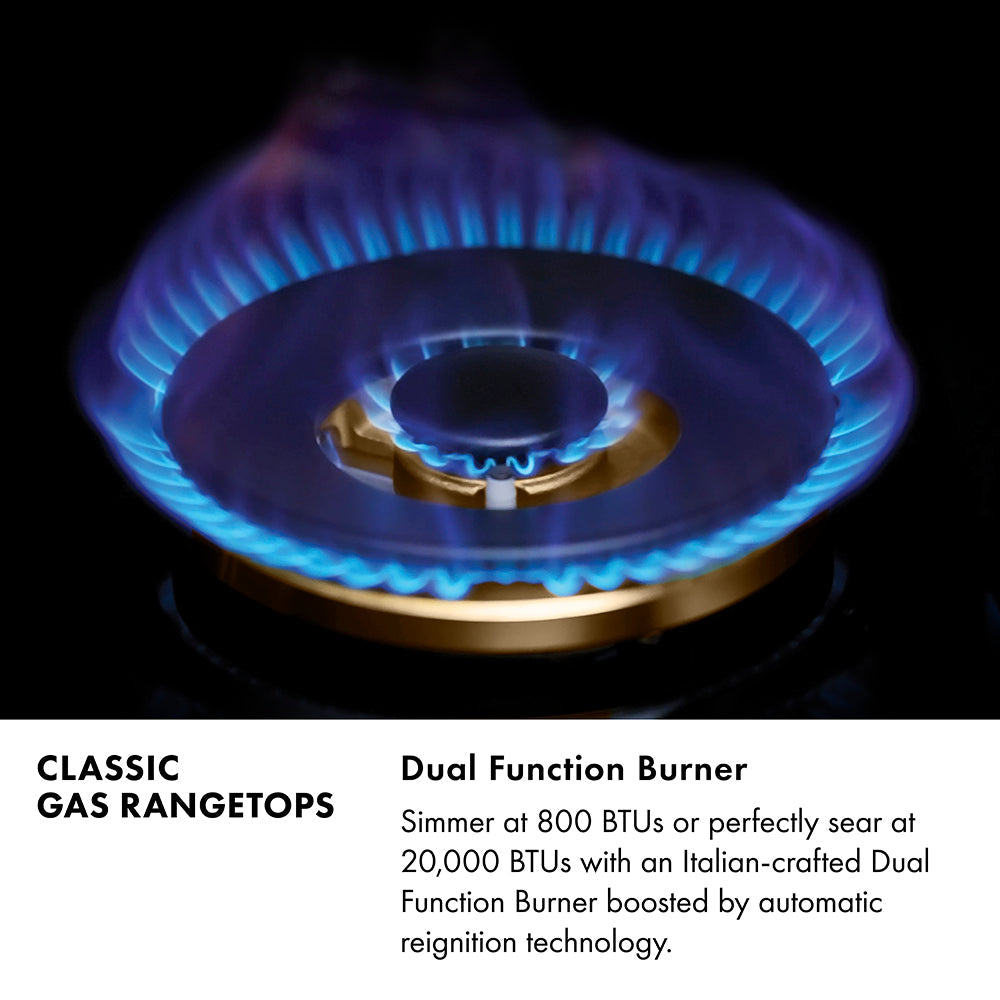 ZLINE 36 in. Classic Gas Rangetop with 6 Brass Burners and Porcelain Cooktop in Stainless Steel with Griddle (RT-BR-GR-36)