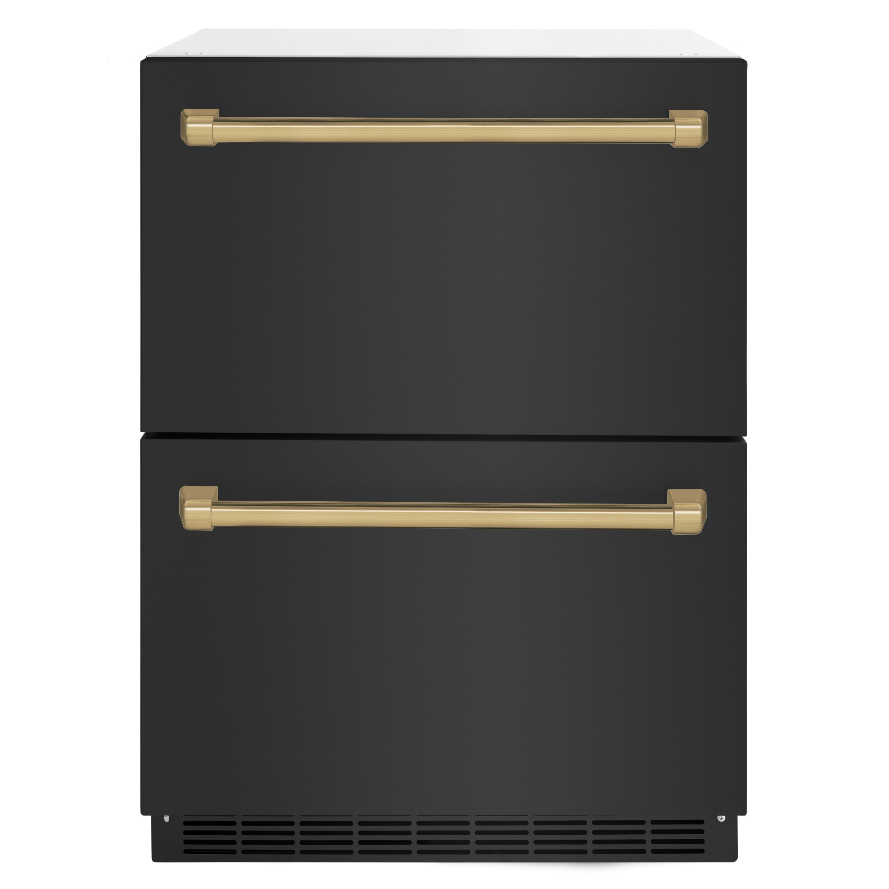 ZLINE Autograph Edition 24 in. Touchstone 168 Can Outdoor-Rated Dual Refrigerator Drawer with Black Stainless Steel Doors and Champagne Bronze Handles (RDSOZ-BS-24-CB)