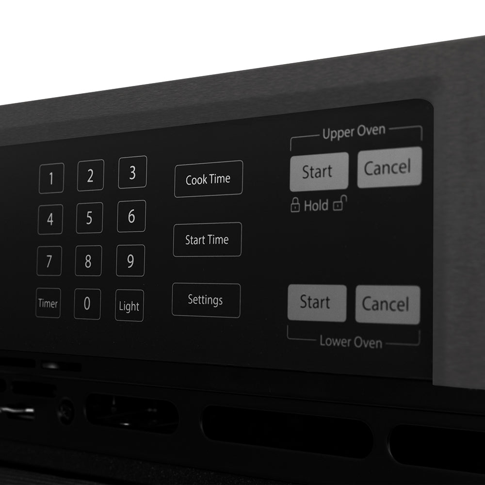 ZLINE Autograph Edition 30 in. Professional True Convection Double Wall Oven with Air Fry and Self Clean in Black Stainless Steel with Champagne Bronze Helix Handles (WADBZ-30-KCB)