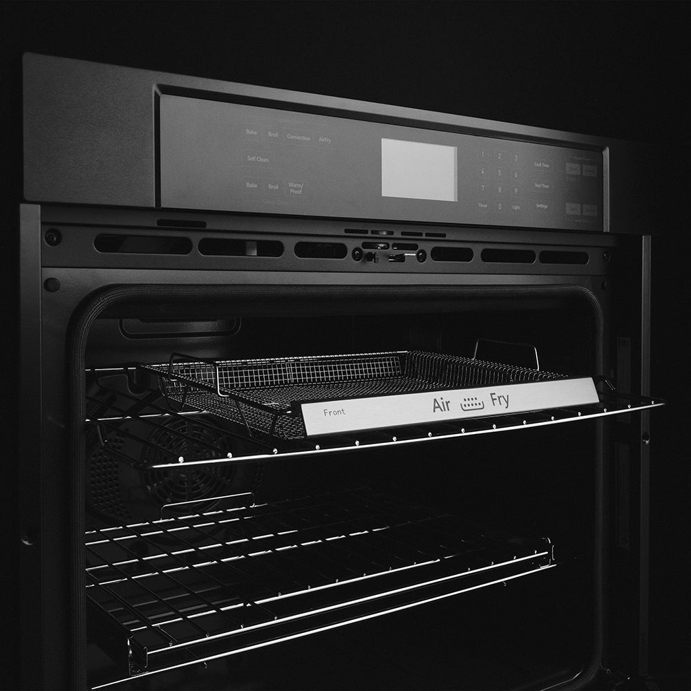 ZLINE Autograph Edition 30 in. Professional True Convection Double Wall Oven with Air Fry and Self Clean in Black Stainless Steel with Champagne Bronze Helix Handles (WADBZ-30-KCB)