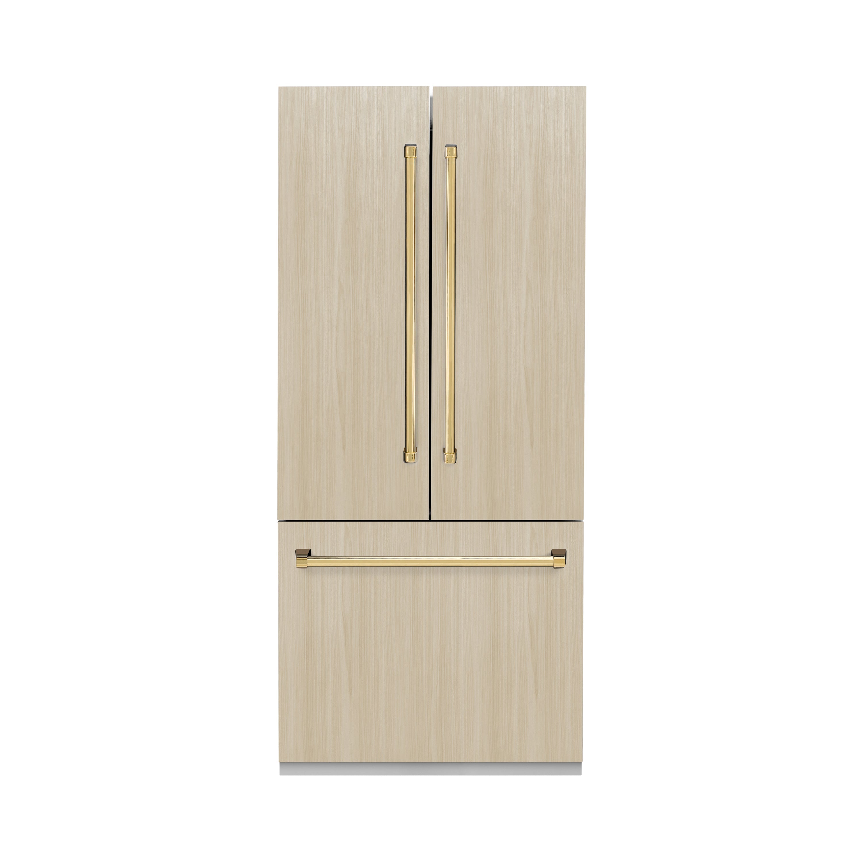 ZLINE Autograph Edition 36 in. 19.6 cu. ft. Panel Ready French Door Built-In Bottom Freezer Refrigerator with Water Dispenser and Ice Maker with Polished Gold Accents (RBIVZ-36-G)