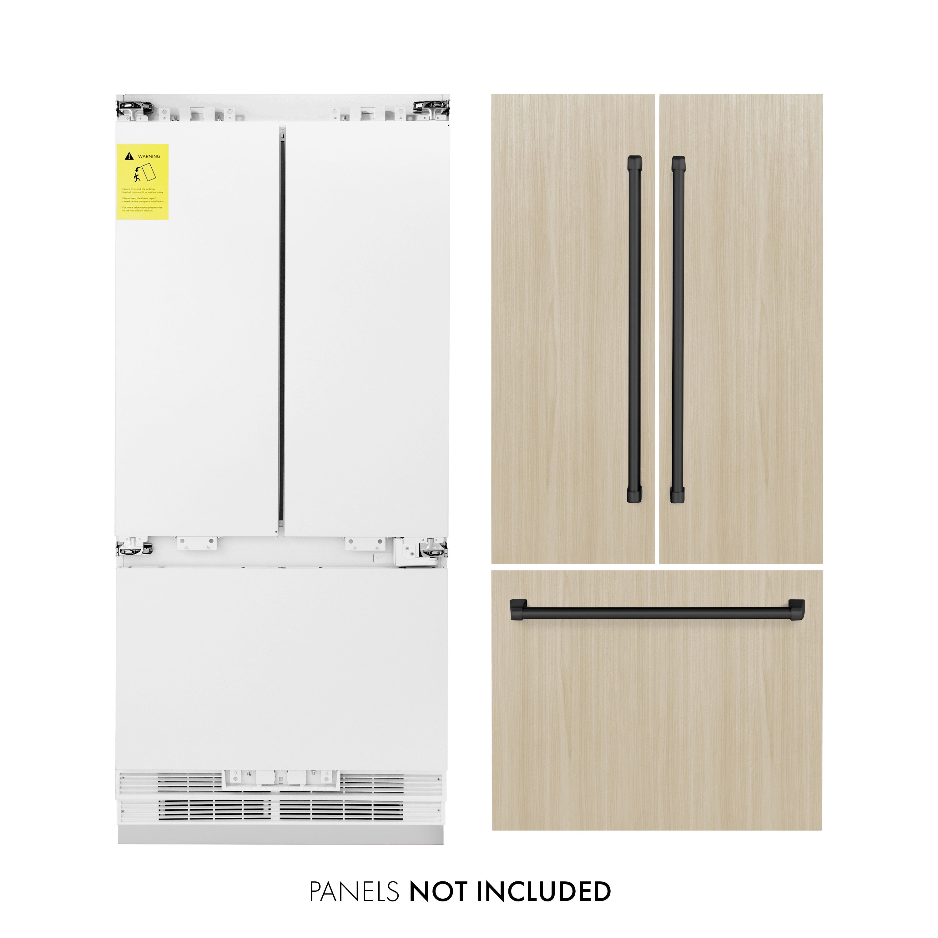 ZLINE Autograph Edition 36 in. 19.6 cu. ft. Panel Ready French Door Built-In Bottom Freezer Refrigerator with Water Dispenser and Ice Maker with Matte Black Accents (RBIVZ-36-MB)