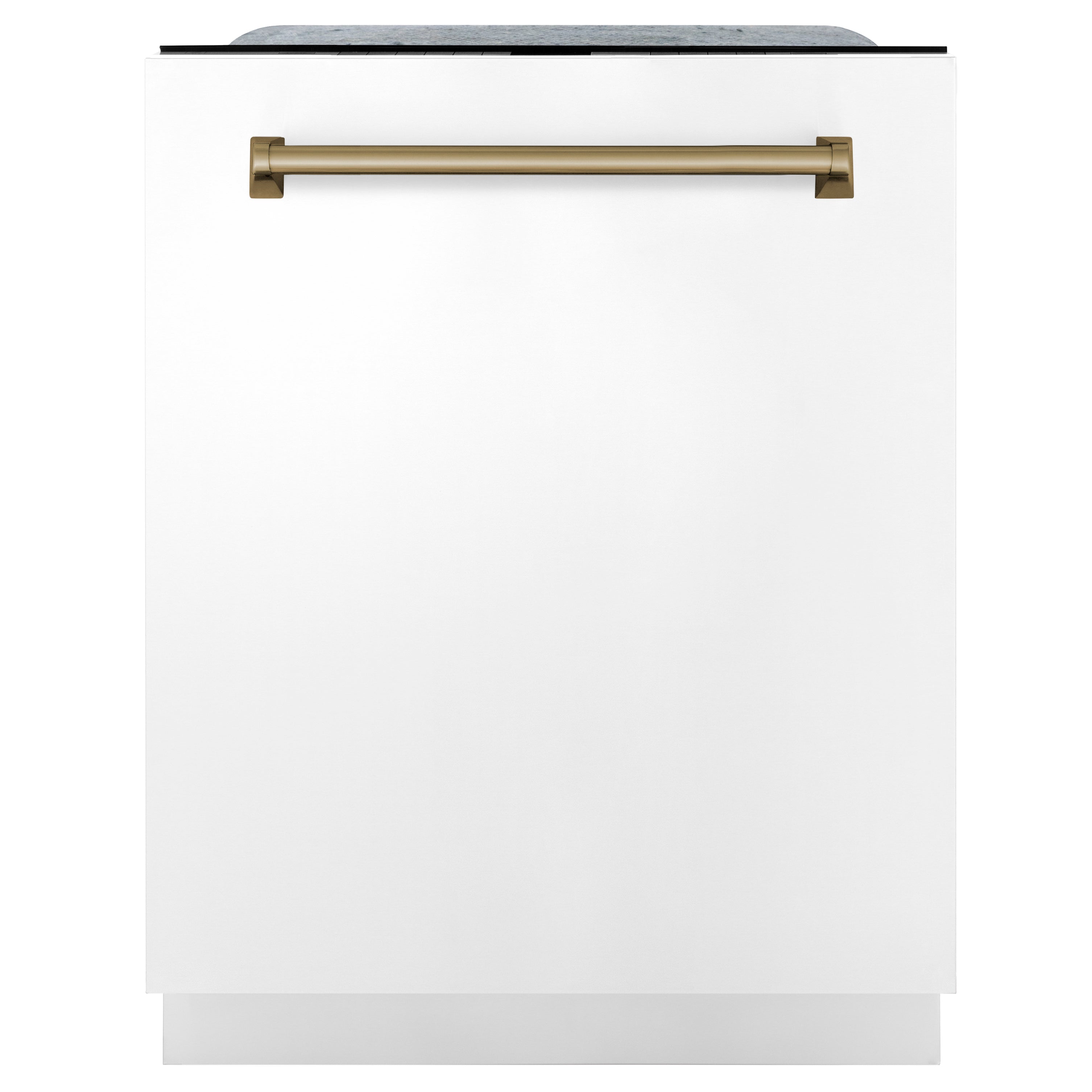 Products ZLINE 48 in. Autograph Edition Kitchen Package with Stainless Steel Dual Fuel Range with White Matte Door, Range Hood and Dishwasher with Champagne Bronze Accents (3AKP-RAWMRHDWM48-CB)