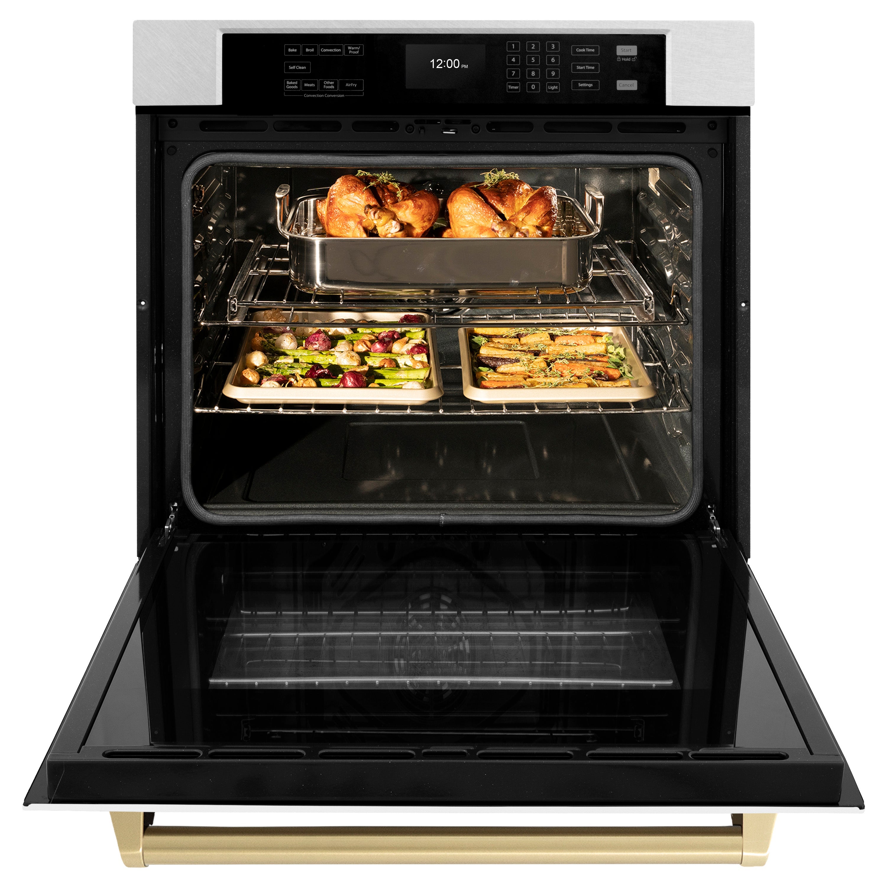 ZLINE 30 in. Autograph Edition Professional True Convection Single Wall Oven with Air Fry and Self Clean in Satin Stainless Steel with White Matte Door and Champagne Bronze Handle (WASSZ-WM-30-CB)