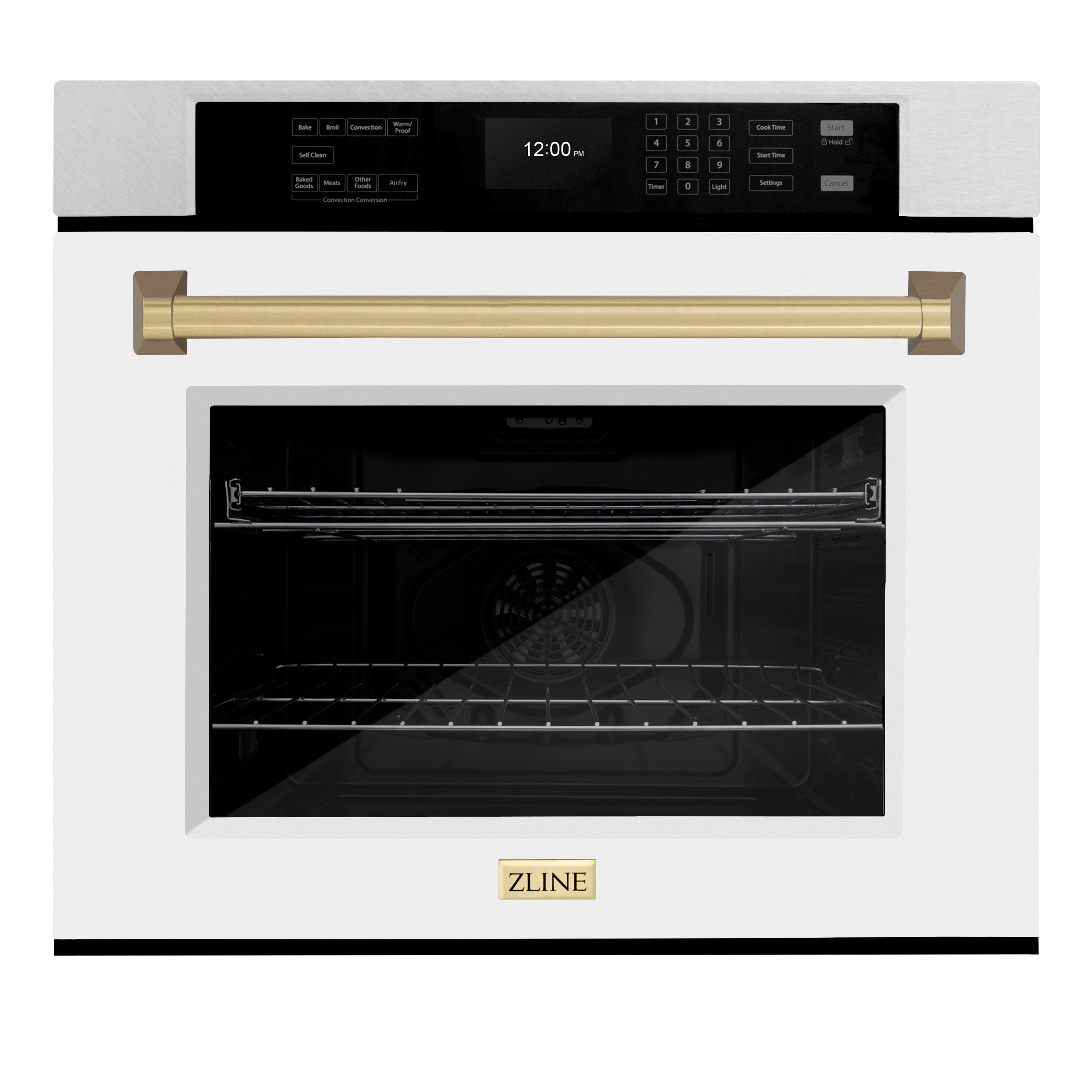 ZLINE 30 in. Autograph Edition Professional True Convection Single Wall Oven with Air Fry and Self Clean in Satin Stainless Steel with White Matte Door and Champagne Bronze Handle (WASSZ-WM-30-CB)