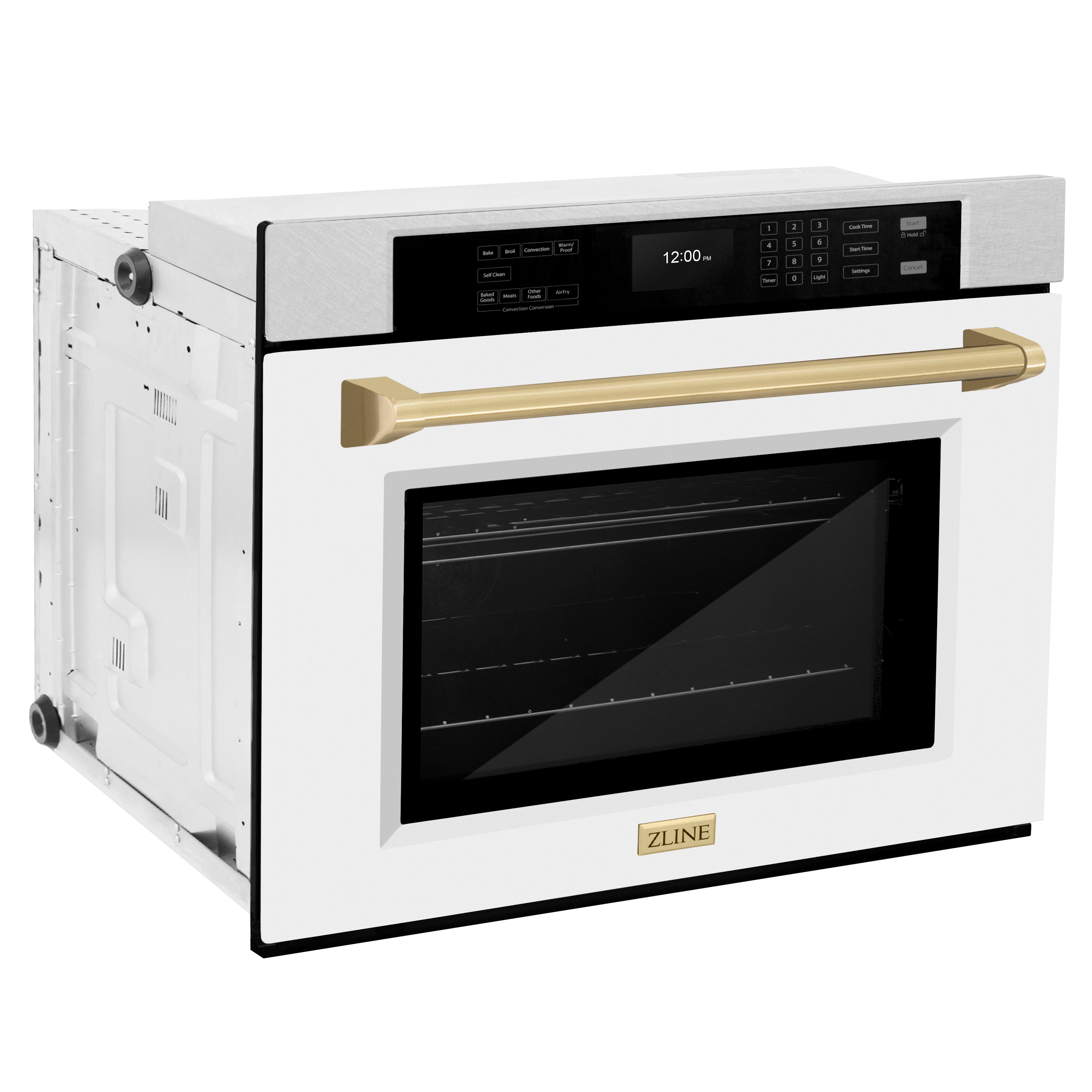 ZLINE 30 in. Autograph Edition Professional True Convection Single Wall Oven with Air Fry and Self Clean in Satin Stainless Steel with White Matte Door and Champagne Bronze Handle (WASSZ-WM-30-CB)