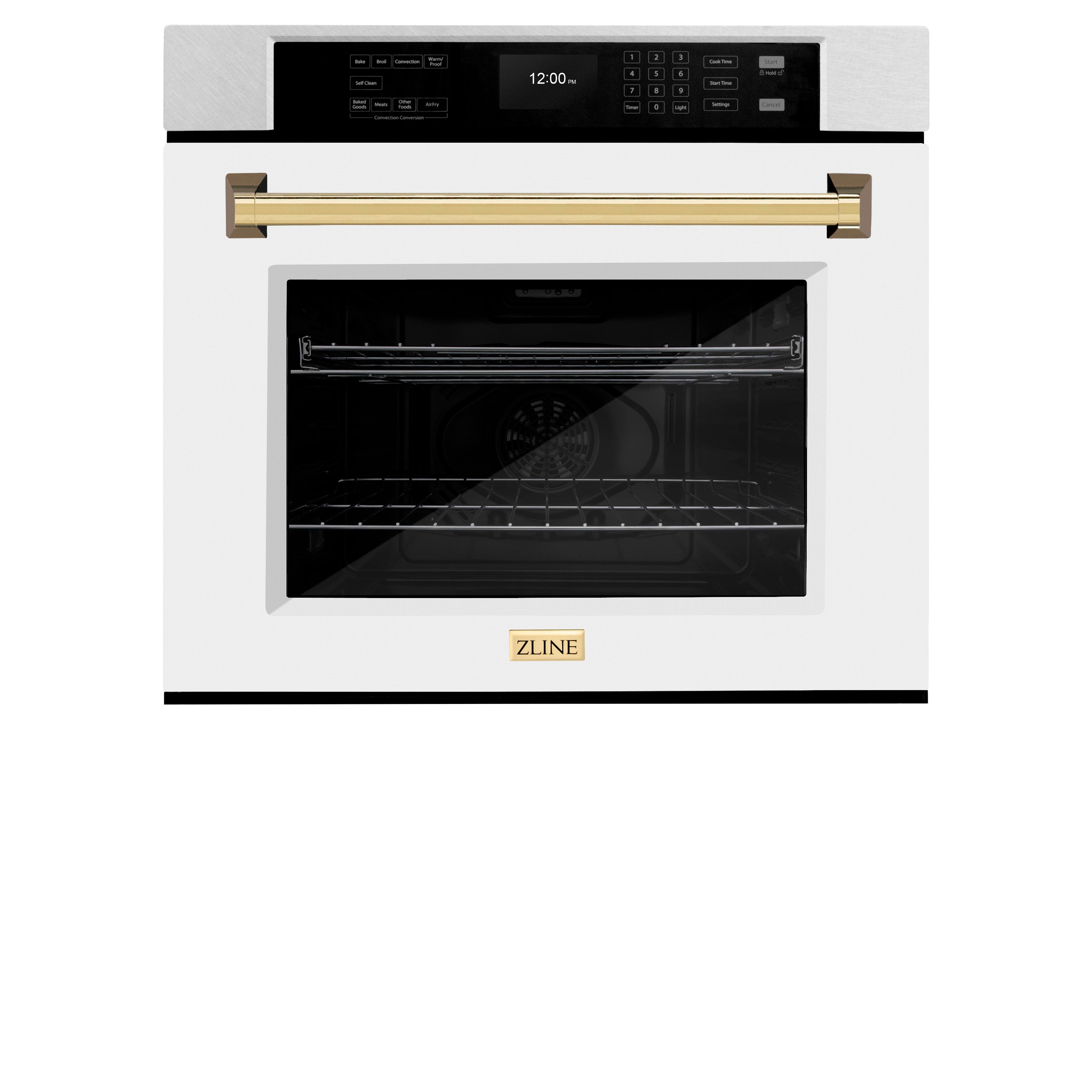 ZLINE 30 in. Autograph Edition Professional True Convection Single Wall Oven with Air Fry and Self Clean in Satin Stainless Steel with White Matte Door and Polished Gold Handle (WASSZ-WM-30-G)