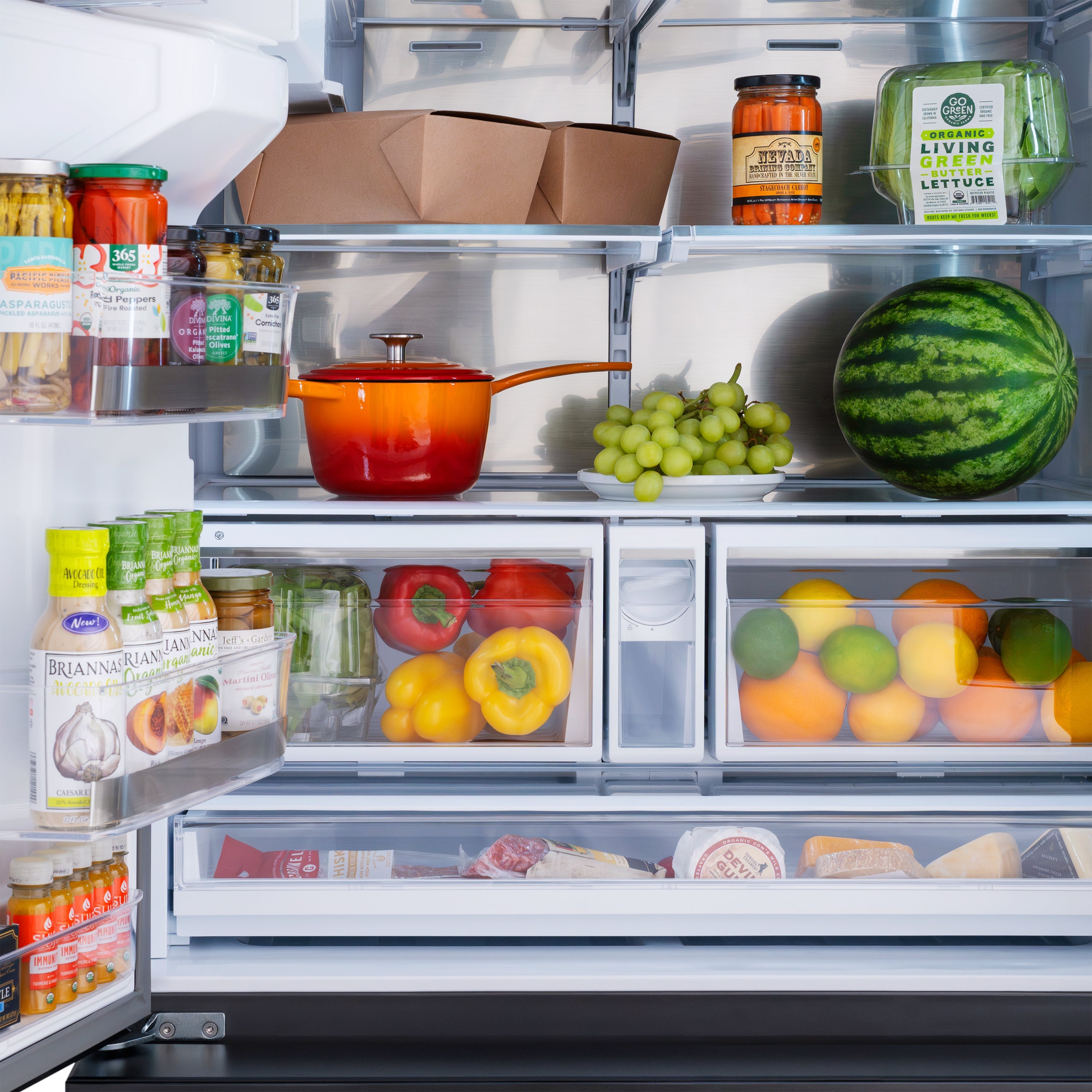 ZLINE Autograph Edition 36 in. 28.9 cu. ft. Standard-Depth French Door External Water Dispenser Refrigerator with Dual Ice Maker in Fingerprint-Resistant Black Stainless Steel and Polished Gold Helix Handles (RSMZ-W-36-BS-KG)