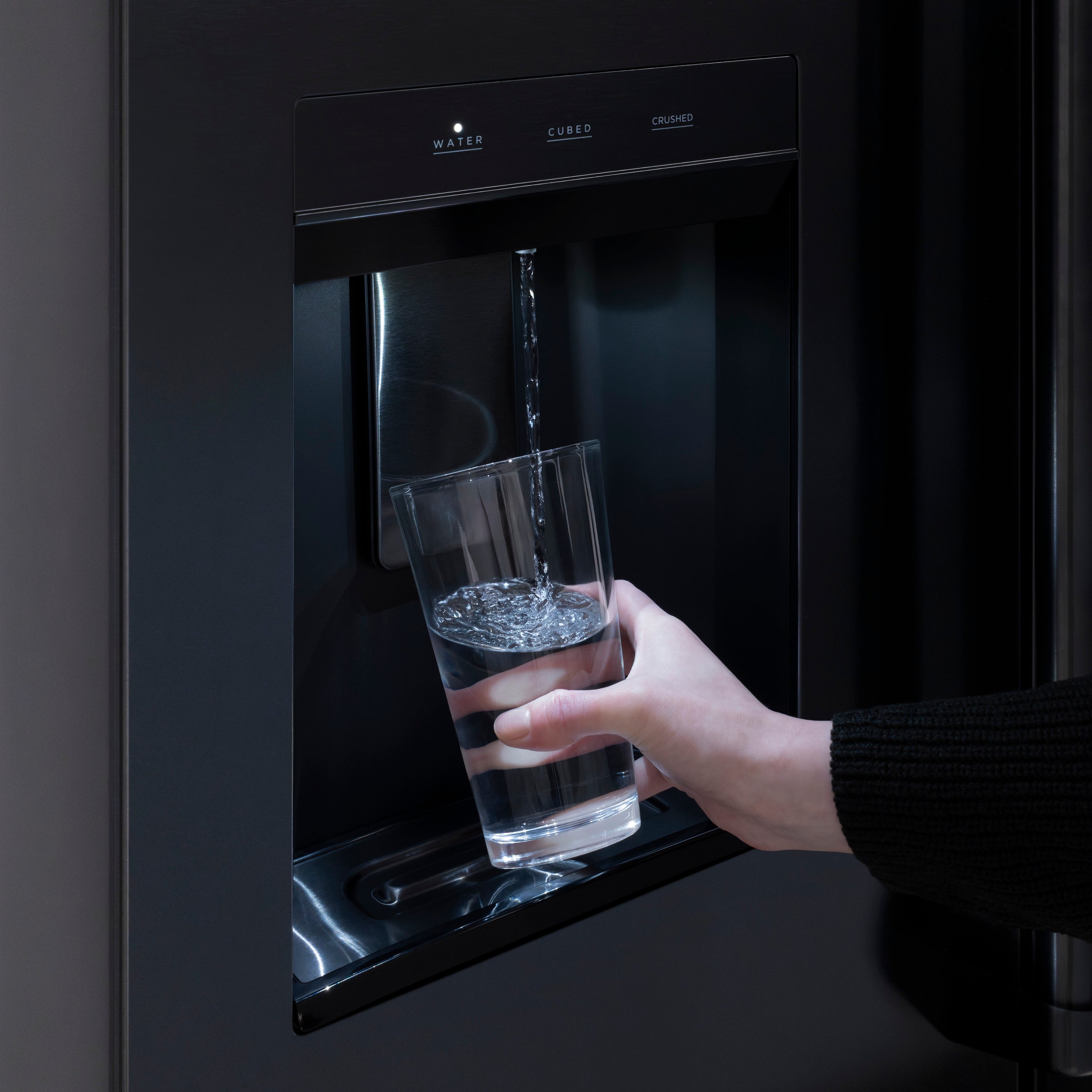 ZLINE Autograph Edition 36 in. 28.9 cu. ft. Standard-Depth French Door External Water Dispenser Refrigerator with Dual Ice Maker in Fingerprint-Resistant Black Stainless Steel and Polished Gold Helix Handles (RSMZ-W-36-BS-KG)