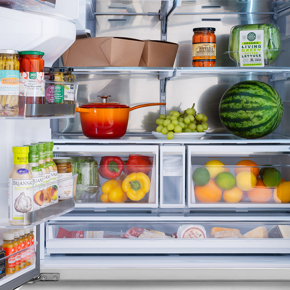 ZLINE Autograph Edition 36 in. 28.9 cu. ft. Standard-Depth French Door External Water Dispenser Refrigerator with Dual Ice Maker in Fingerprint-Resistant Stainless Steel and Polished Nickel Helix Handles (RSMZ-W-36-KPN)