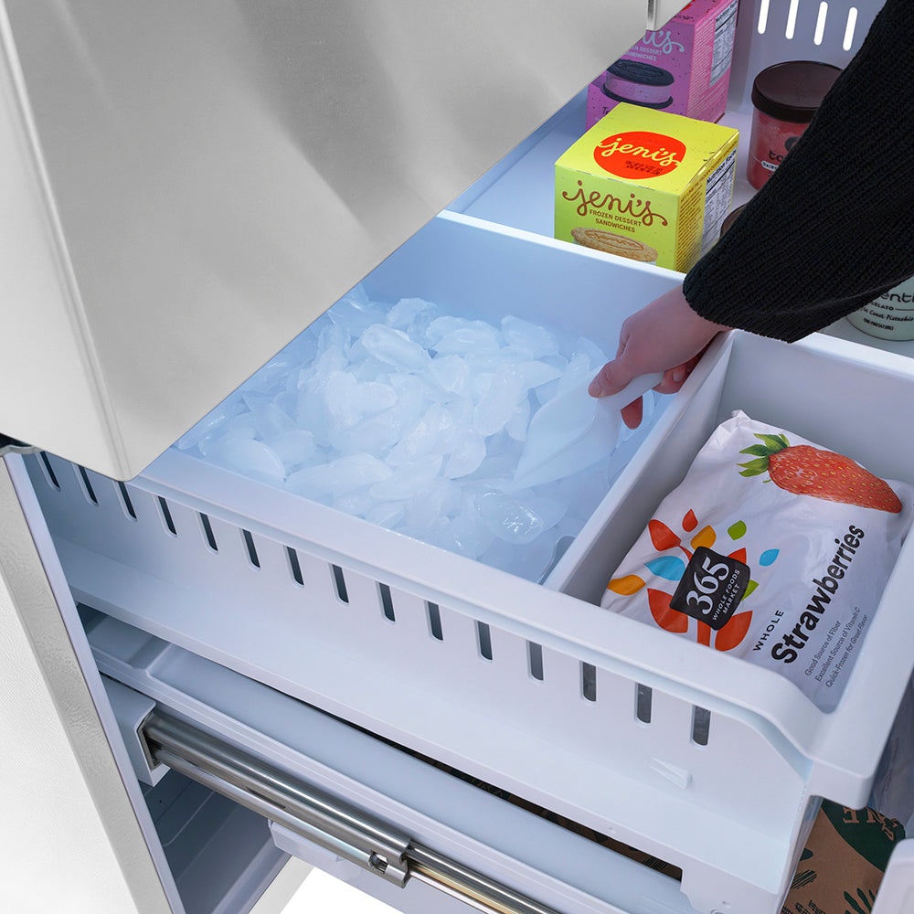 ZLINE Autograph Edition 36 in. 28.9 cu. ft. Standard-Depth French Door External Water Dispenser Refrigerator with Dual Ice Maker in Fingerprint-Resistant Stainless Steel and Polished Nickel Helix Handles (RSMZ-W-36-KPN)