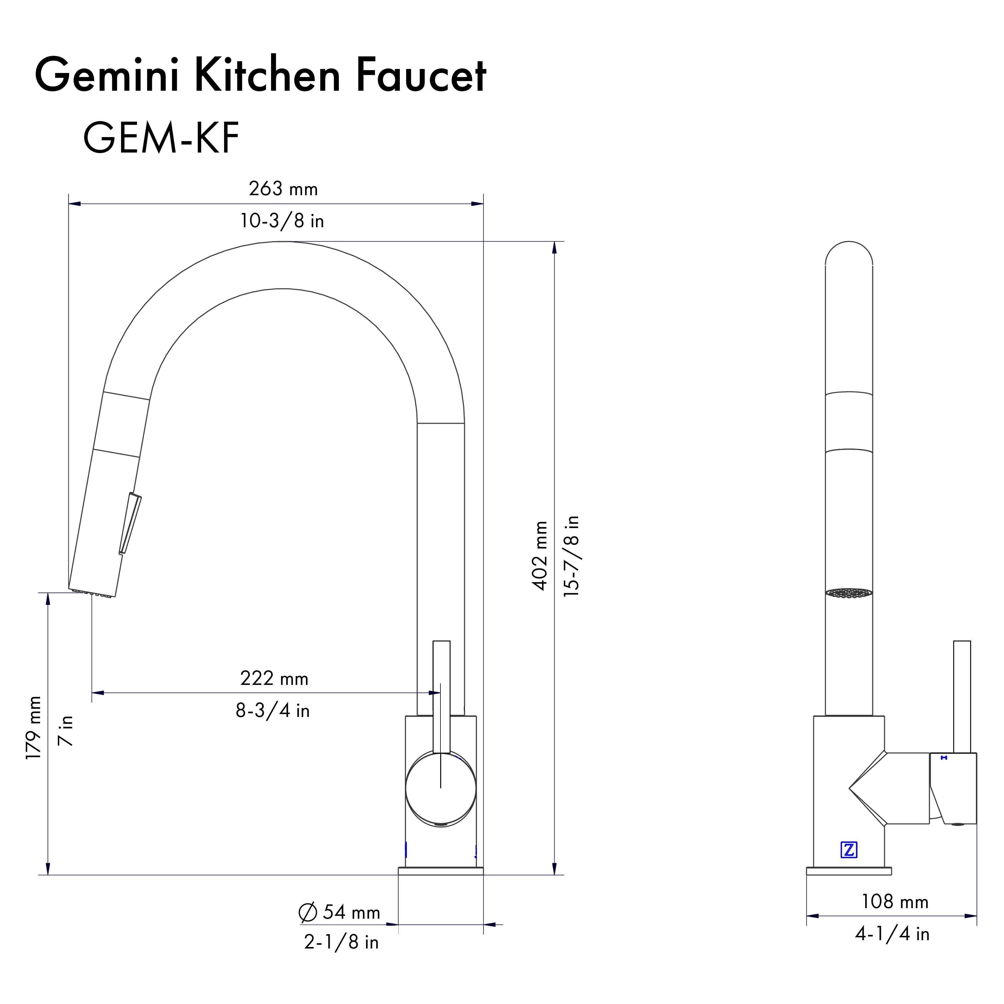 ZLINE Autograph Edition Gemini Pull Down Single Handle Kitchen Faucet in Matte Black and Champagne Bronze (GEM-KF-ZMBCB)