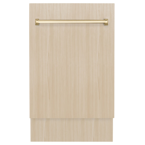 ZLINE Autograph Edition 18” Tallac Series 3rd Rack Top Control Dishwasher in Custom Panel Ready with Polished Gold Handle, 51dBa (DWVZ-18-G)