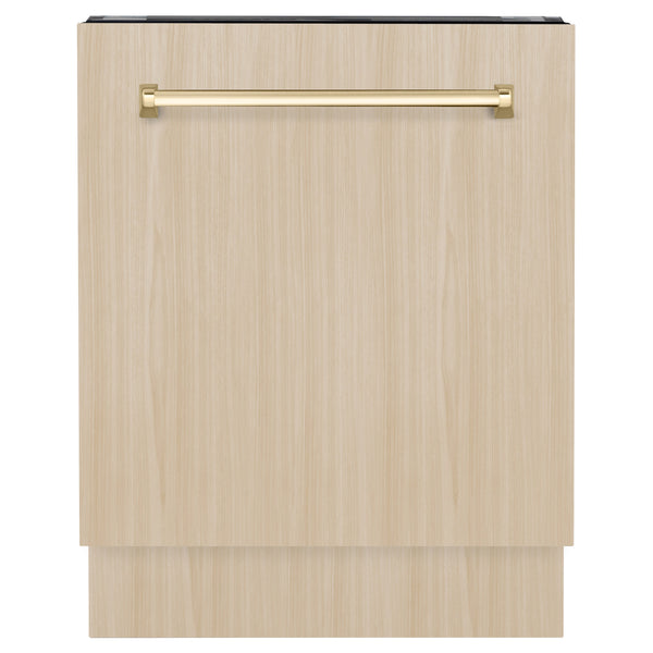 ZLINE Autograph Edition 24" Tallac Series 3rd Rack Top Control Built-In Tall Tub Dishwasher in Custom Panel Ready with Polished Gold Handle, 51dBa (DWVZ-24-G)