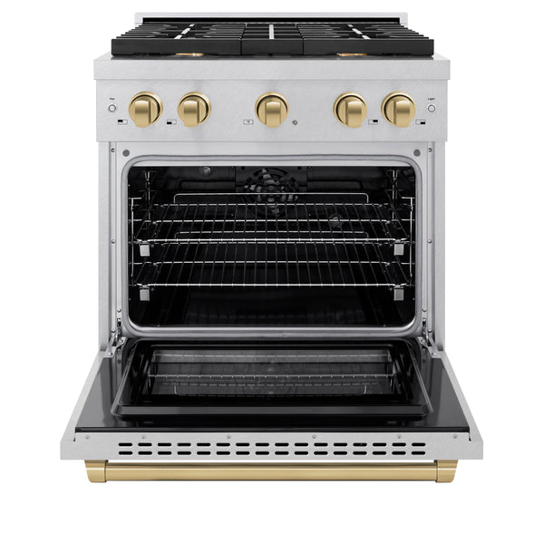 ZLINE Autograph Edition 30 in. 4.2 cu. ft. Paramount Dual Fuel Range with 4 Burner Gas Cooktop and Electric Convection Oven in DuraSnow® Stainless Steel with Accents