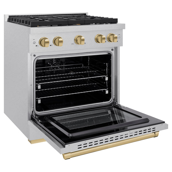 ZLINE Autograph Edition 30 in. 4.2 cu. ft. Paramount Dual Fuel Range with 4 Burner Gas Cooktop and Electric Convection Oven in DuraSnow® Stainless Steel with Accents