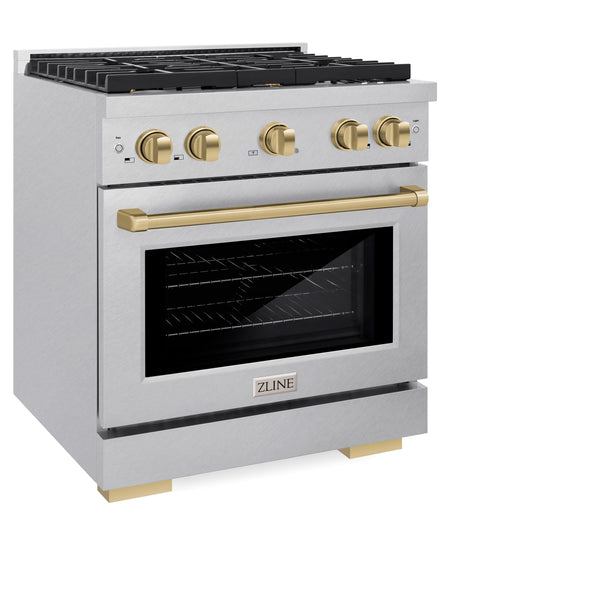 ZLINE Autograph Edition 30 in. 4.2 cu. ft. Paramount Dual Fuel Range with 4 Burner Gas Cooktop and Electric Convection Oven in DuraSnow® Stainless Steel with Accents