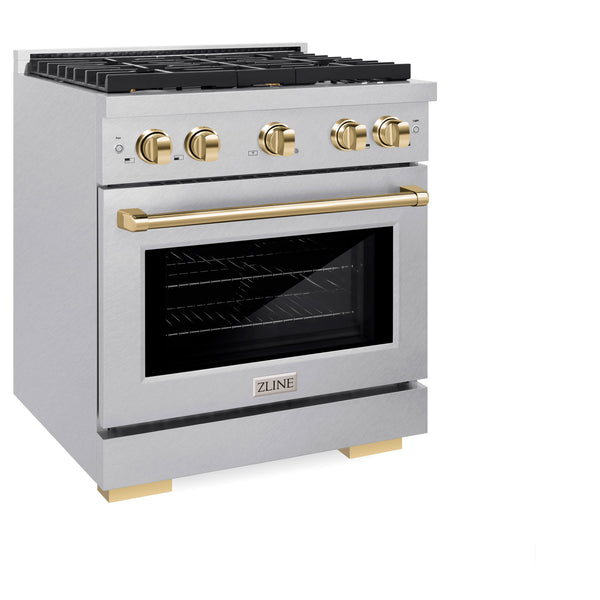 ZLINE Autograph Edition 30 in. 4.2 cu. ft. Paramount Dual Fuel Range with 4 Burner Gas Cooktop and Electric Convection Oven in DuraSnow® Stainless Steel with Accents