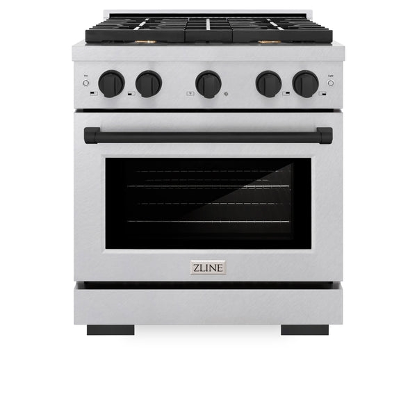 ZLINE Autograph Edition 30 in. 4.2 cu. ft. Paramount Dual Fuel Range with 4 Burner Gas Cooktop and Electric Convection Oven in DuraSnow® Stainless Steel with Accents