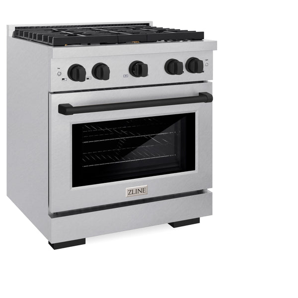 ZLINE Autograph Edition 30 in. 4.2 cu. ft. Paramount Dual Fuel Range with 4 Burner Gas Cooktop and Electric Convection Oven in DuraSnow® Stainless Steel with Accents