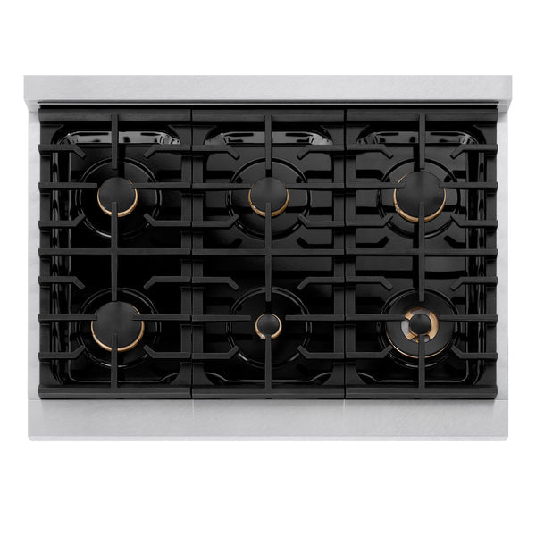 ZLINE Autograph Edition 36 in. 5.2 cu. ft. Paramount Dual Fuel Range with 6 Burner Gas Cooktop and Electric Convection Oven in DuraSnow® Stainless Steel with Accents