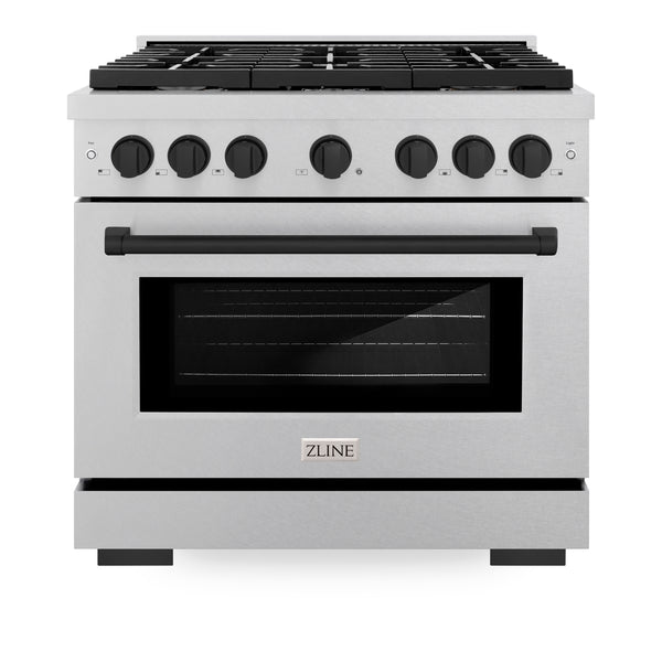 ZLINE Autograph Edition 36 in. 5.2 cu. ft. Paramount Dual Fuel Range with 6 Burner Gas Cooktop and Electric Convection Oven in DuraSnow® Stainless Steel with Accents