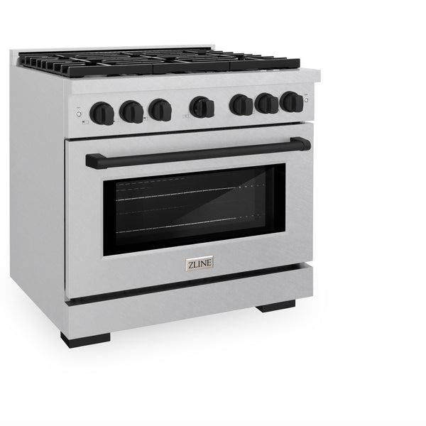 ZLINE Autograph Edition 36 in. 5.2 cu. ft. Paramount Dual Fuel Range with 6 Burner Gas Cooktop and Electric Convection Oven in DuraSnow® Stainless Steel with Accents