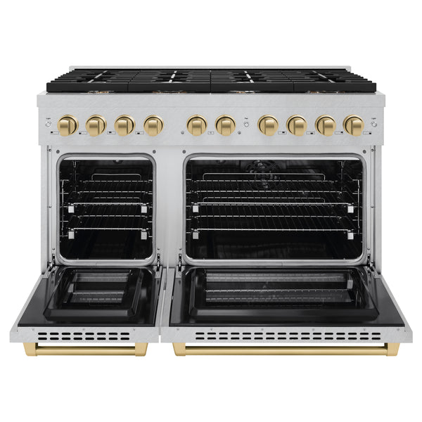 ZLINE Autograph Edition 48 in. 6.7 cu. ft. Paramount Double Oven Dual Fuel Range with 8 Burner Gas Cooktop in DuraSnow® Stainless Steel and Accents