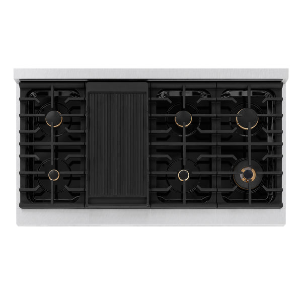 ZLINE Autograph Edition 48 in. 6.7 cu. ft. Paramount Double Oven Dual Fuel Range with 8 Burner Gas Cooktop in DuraSnow® Stainless Steel and Accents