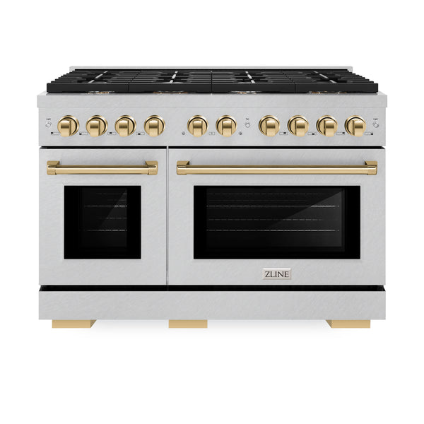 ZLINE Autograph Edition 48 in. 6.7 cu. ft. Paramount Double Oven Dual Fuel Range with 8 Burner Gas Cooktop in DuraSnow® Stainless Steel and Accents