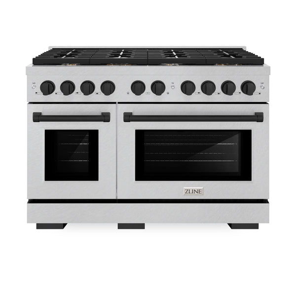 ZLINE Autograph Edition 48 in. 6.7 cu. ft. Paramount Double Oven Dual Fuel Range with 8 Burner Gas Cooktop in DuraSnow® Stainless Steel and Accents