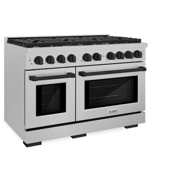 ZLINE Autograph Edition 48 in. 6.7 cu. ft. Paramount Double Oven Dual Fuel Range with 8 Burner Gas Cooktop in DuraSnow® Stainless Steel and Accents