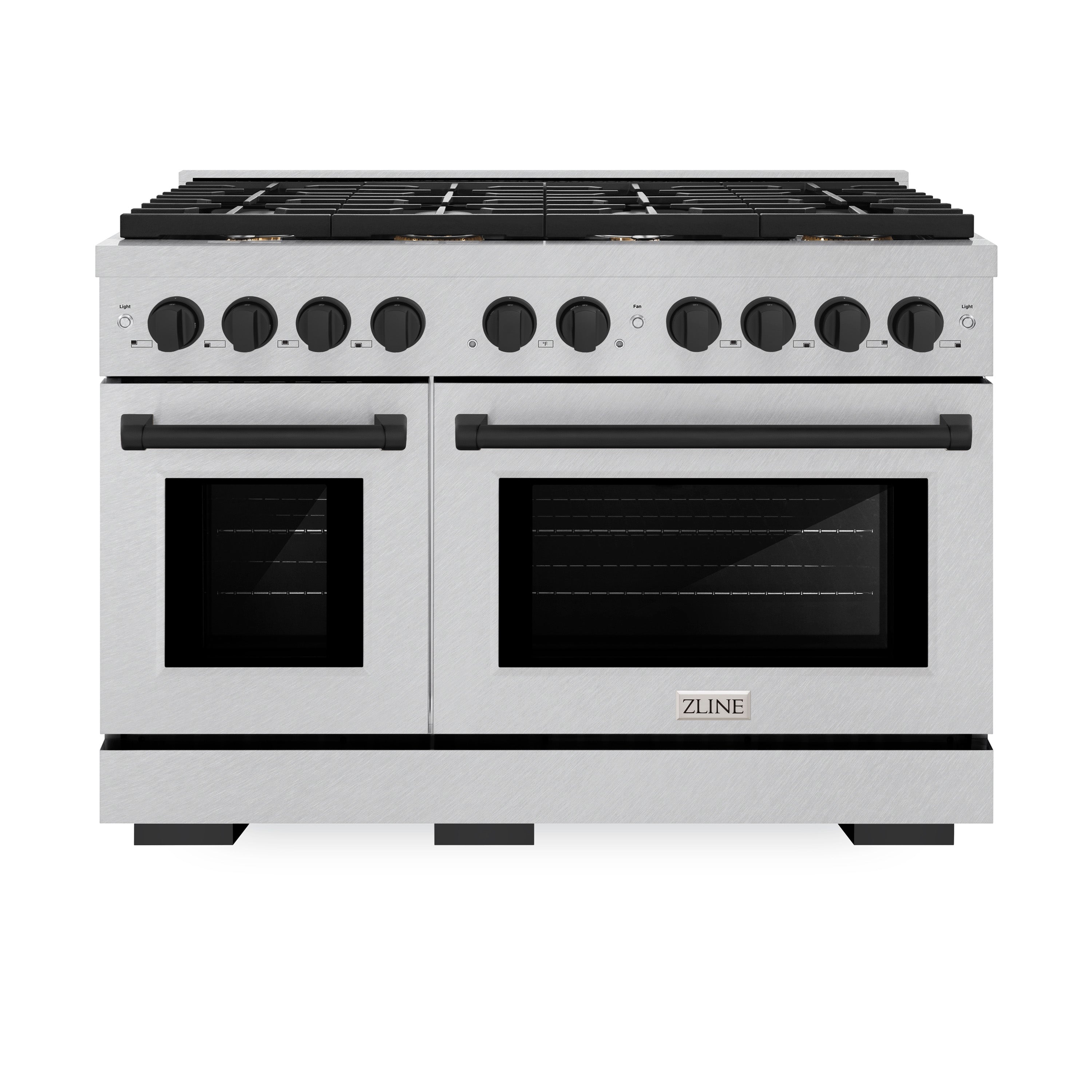 ZLINE Autograph Edition 48 in. 6.7 cu. ft. Paramount Double Oven Gas Range with 8 Burner Cooktop in Satin Stainless Steel and Matte Black Accents (SGRSZ-48-MB)