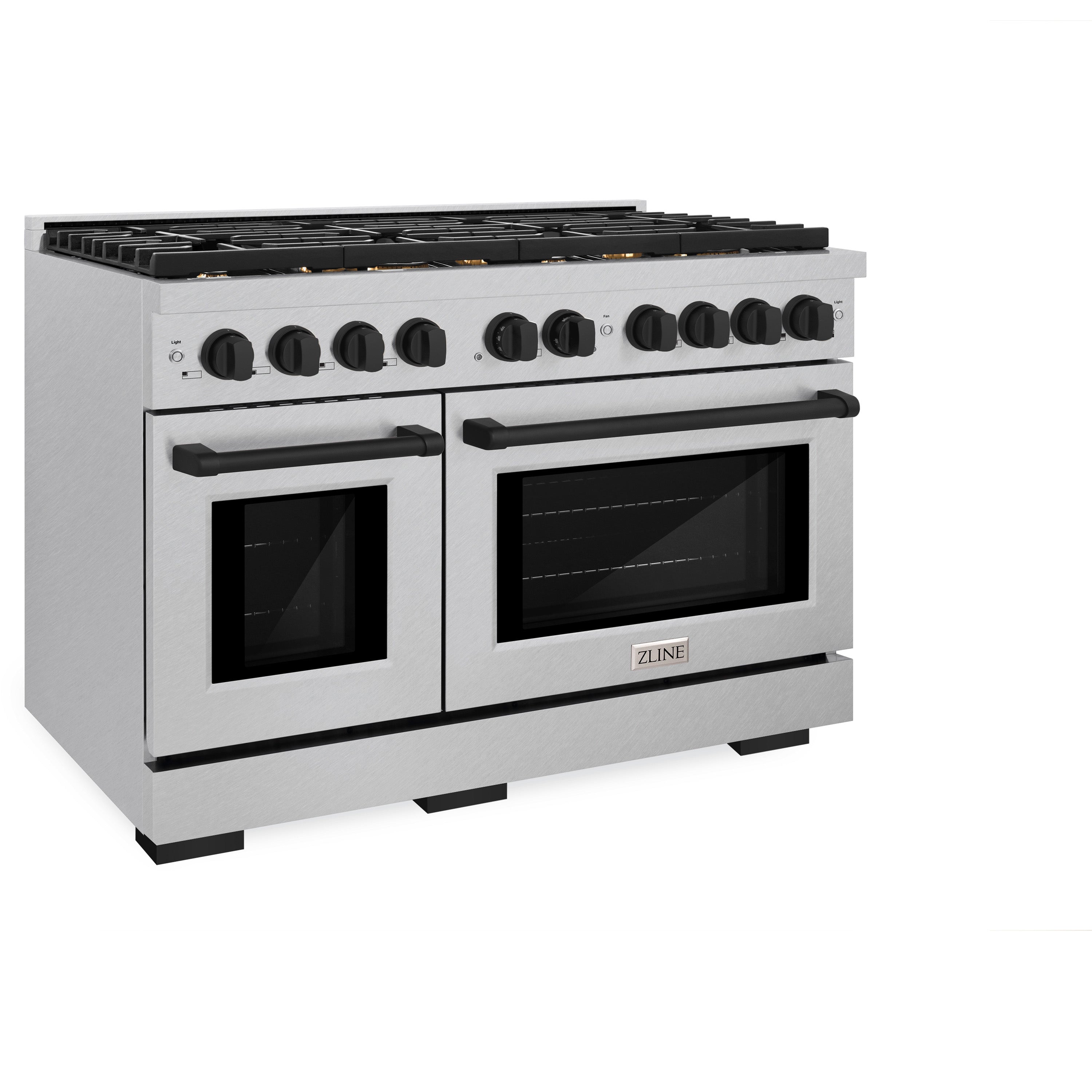 ZLINE Autograph Edition 48 in. 6.7 cu. ft. Paramount Double Oven Gas Range with 8 Burner Cooktop in Satin Stainless Steel and Matte Black Accents (SGRSZ-48-MB)