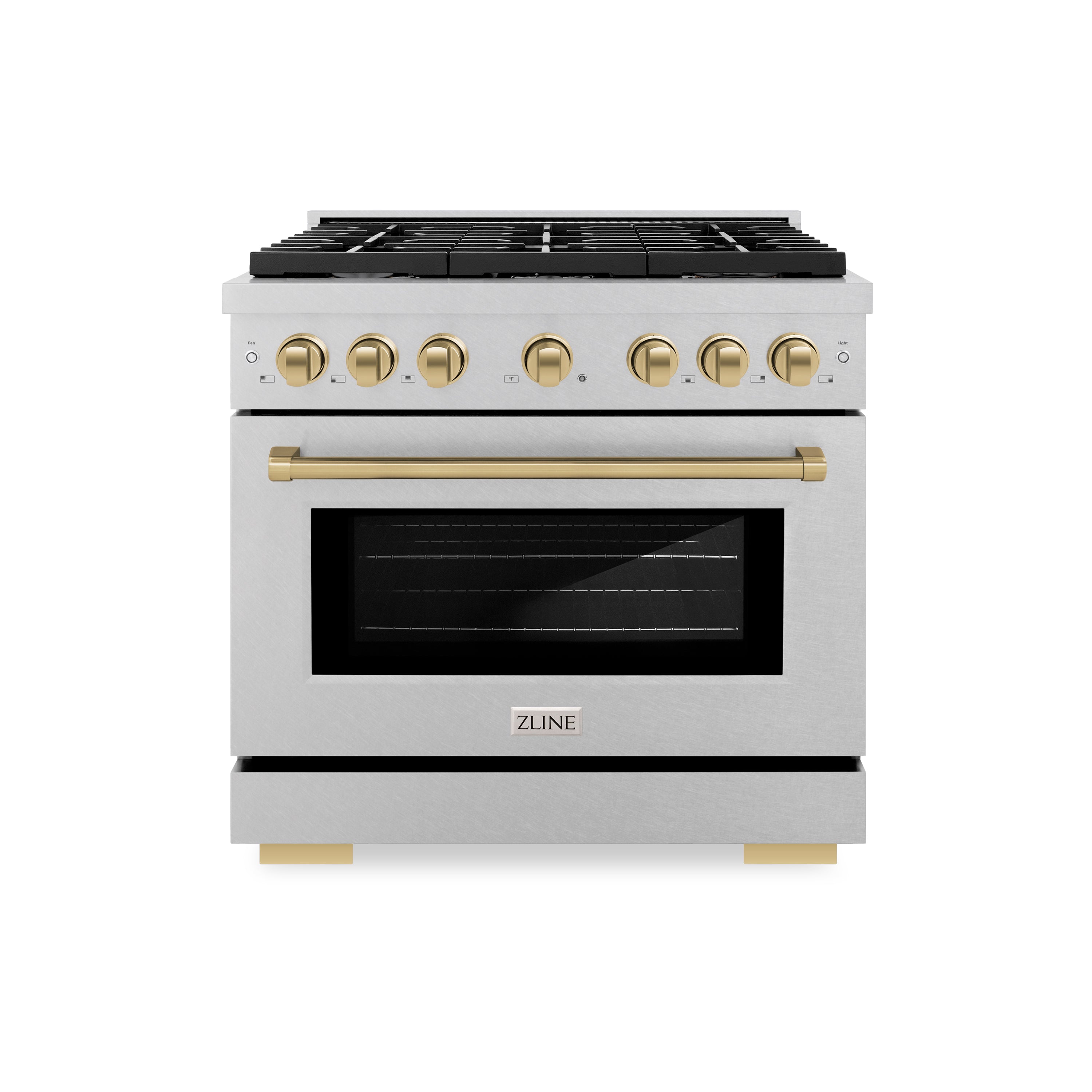 ZLINE Autograph Edition 36 in. 5.2 cu. ft. Paramount Gas Range with 6 Burner Cooktop and Convection Gas Oven in Satin Stainless Steel and Champagne Bronze Accents (SGRSZ-36-CB)