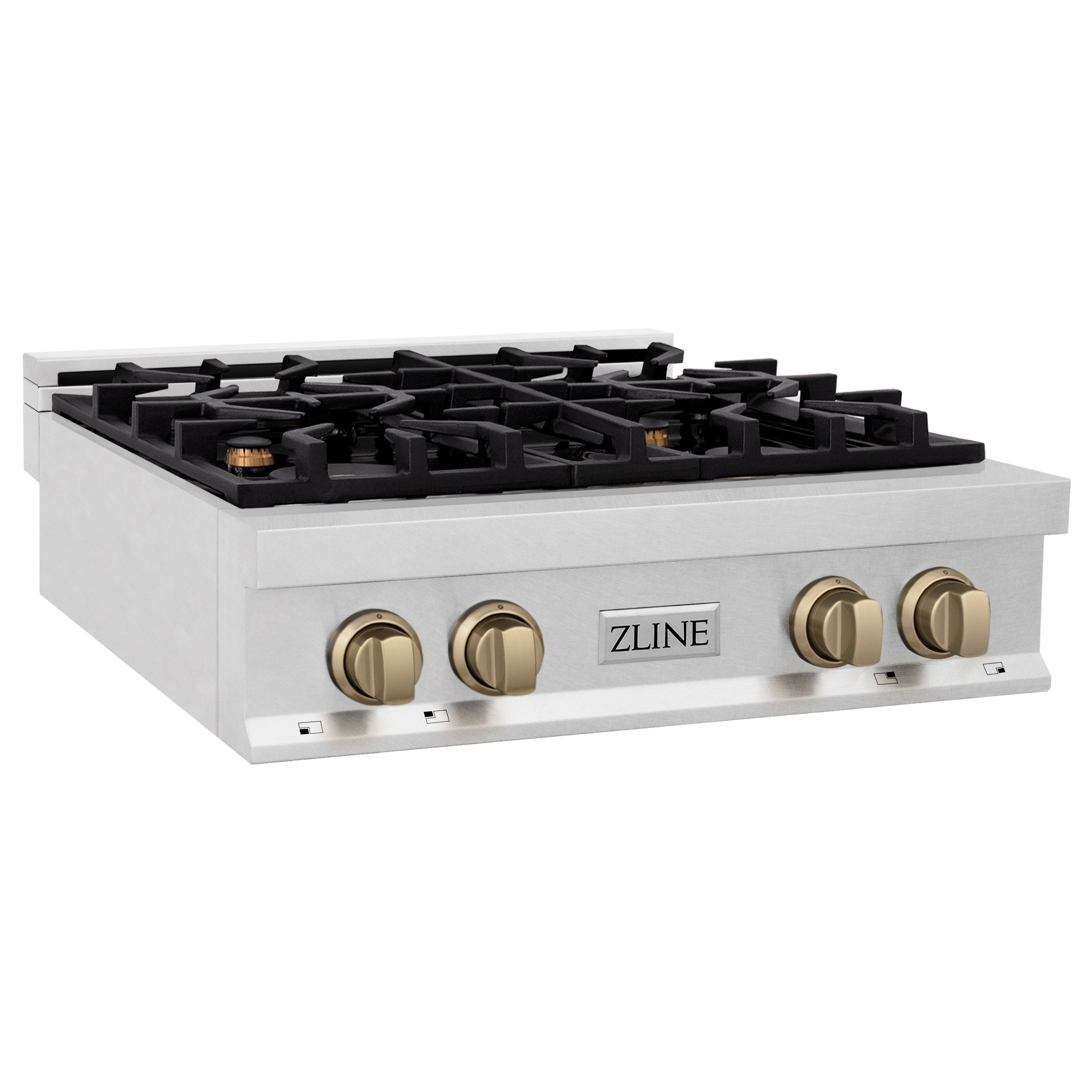 ZLINE Autograph Edition 30 in. Legacy Gas Rangetop with 4 Burners and Porcelain Cooktop in Satin Stainless Steel with Champagne Bronze Accents (RTSZ-30-CB)