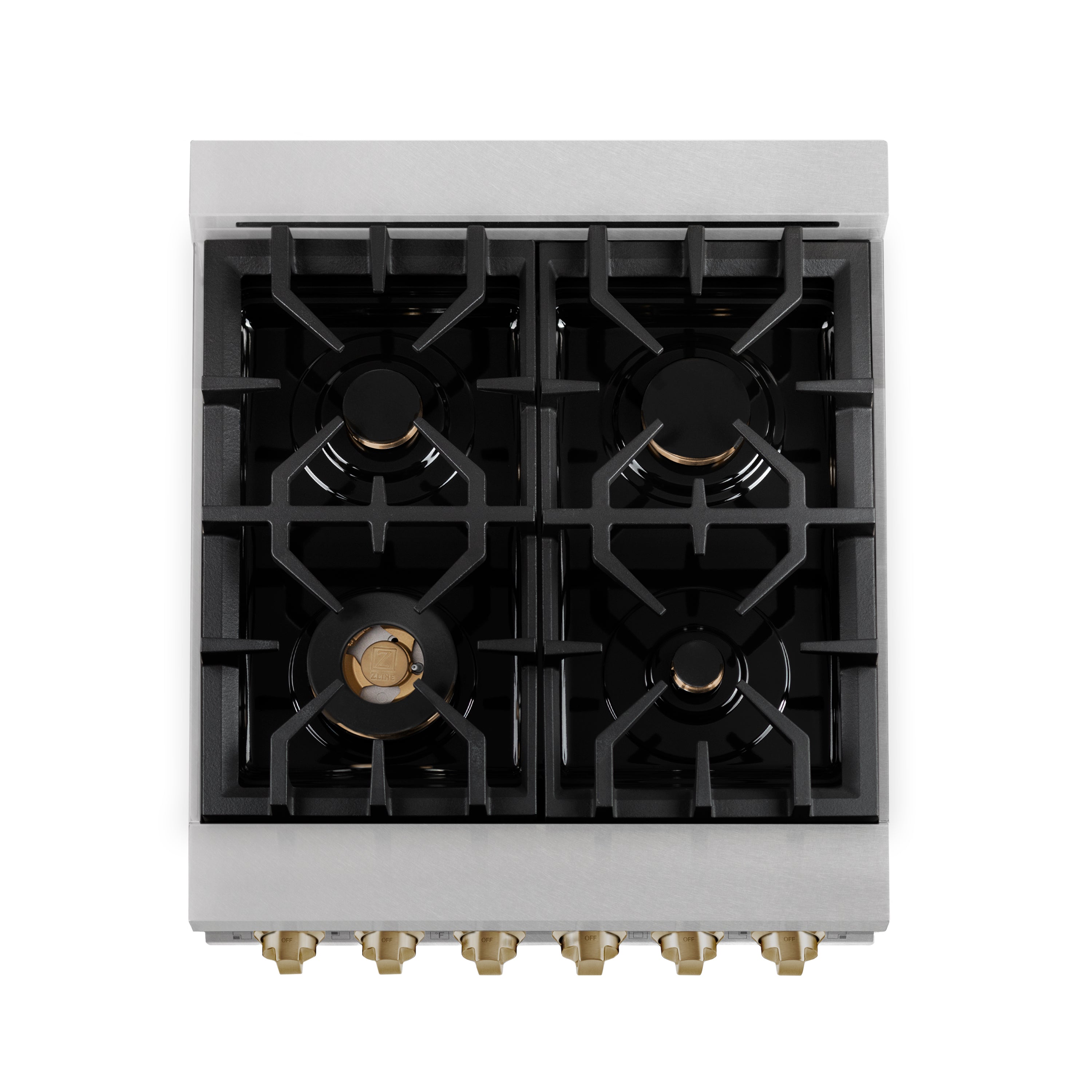 ZLINE Autograph Edition 24 in. 2.8 cu. ft. Legacy Dual Fuel Range with 4 Burner Gas Cooktop and Electric Convection Oven in Satin Stainless Steel with White Matte Door and Champagne Bronze Accents (RASZ-WM-24-CB)