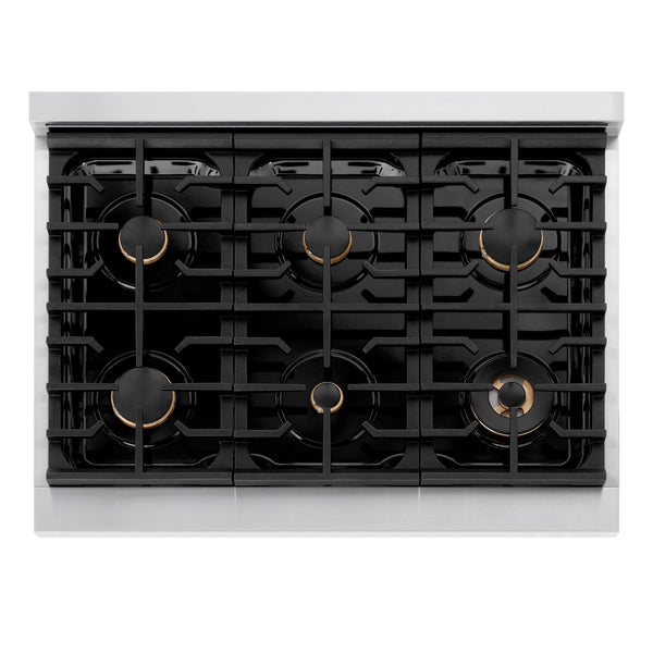 ZLINE Autograph Edition 36 in. 5.2 cu. ft. Paramount Dual Fuel Range with 6 Burner Gas Cooktop and Electric Convection Oven in Stainless Steel with Accents (SDRZ-36)